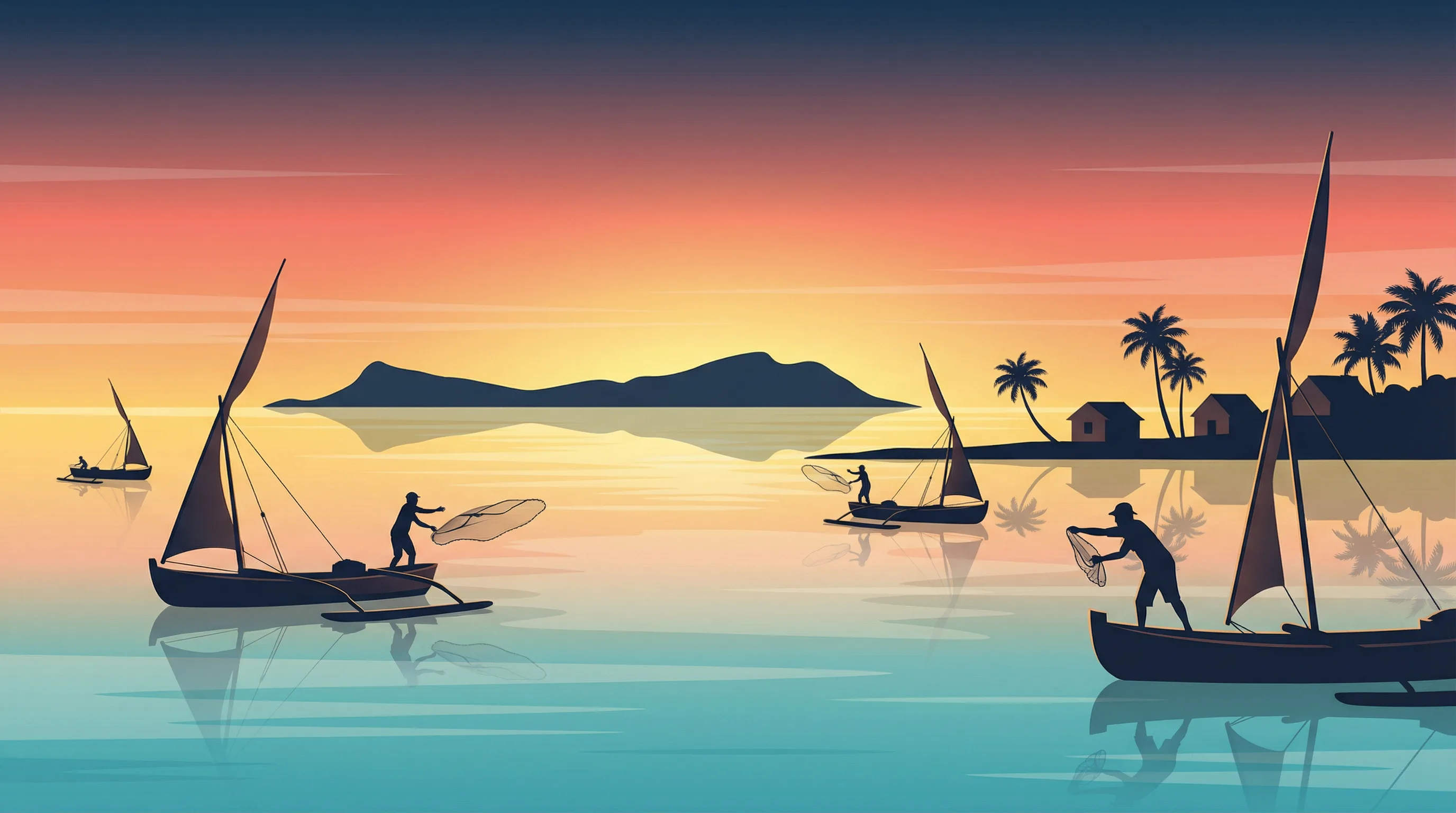 Pêcheurs de Trou d'Eau Douce au lever du soleil